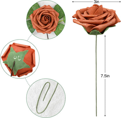 AmyHomie Artificial Flowers Dark Red Rose 25pcs Real Looking Fake Roses w/Stem for DIY Wedding Bouquets Centerpieces Arrangements Party Baby Shower Mothers Day Christmas Tree Decorations