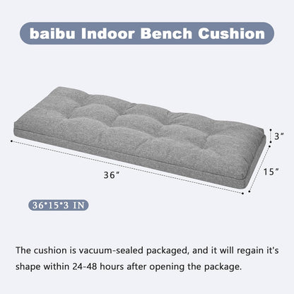 baibu 40 Inch Dual-Layer Patent Design Memory Foam Bench Cushion, Non-Slip Indoor Bench Cushion Standard Size Foam Pad with Machine Washable Cover (Dark Grey, 40x16x3in)