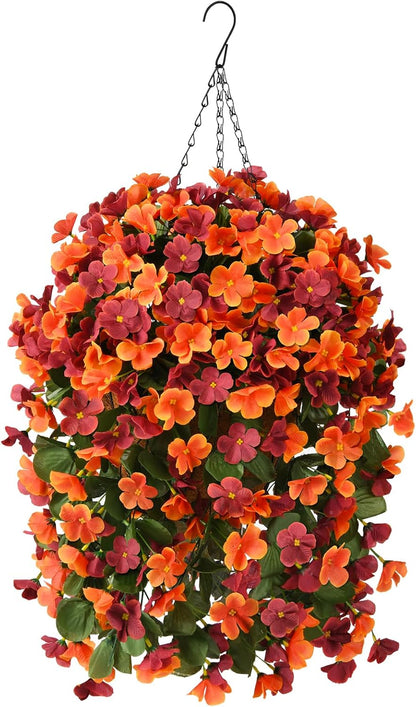 INQCMY Artificial Fake Hanging Plants Flowers Basket for Spring Summer Outdoor Outside Decoration,Faux Silk Begonia Flower in Planter Look Real UV Resistant for Home Porch Patio Balcony Yard Decor