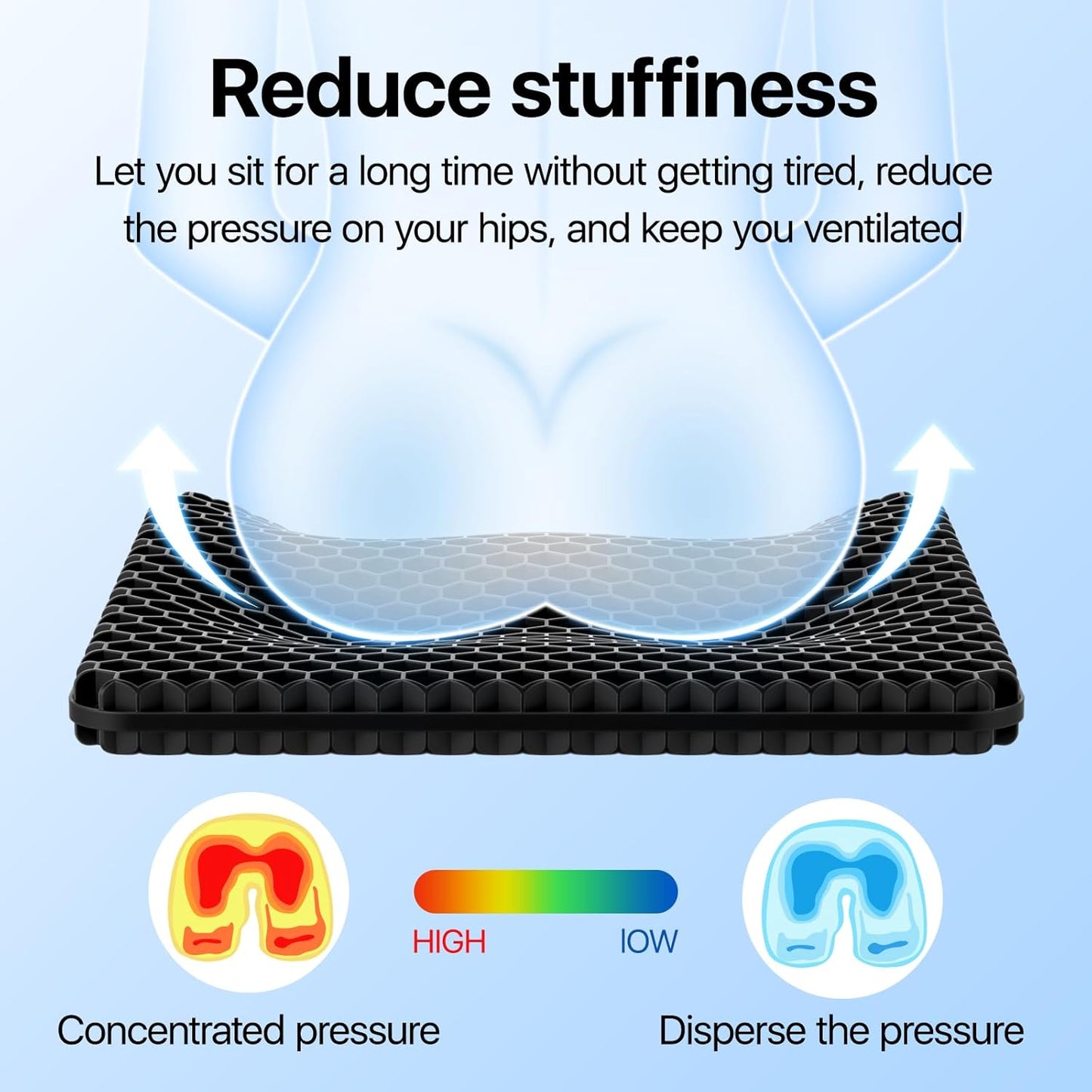 Gel Seat Cushion, Cooling seat Cushion (Super Large & Thick), Breathable Honeycomb Design Absorbs Pressure Points Seat Cushion, Gel Cushion for Office Chair, Home Car seat Cushion for Wheelchair