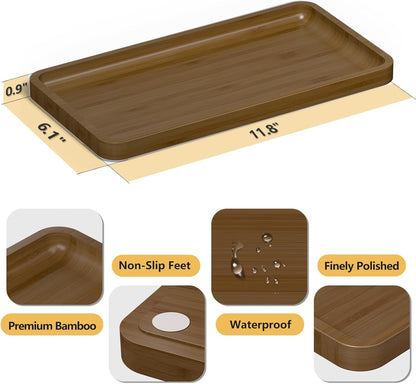 Bathroom Vanity Tray for Countertop - Bamboo Organizer Tray for Dresser Tops, Toilet, Perfume Small Decorative Tray Wood Tray for Home Decoration 11.81” L x 6.1” W x 0.79” H Black