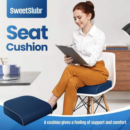 SweetSlubr Seat Cushion for Tailbone Pain Relief, Office Chair Cushion, Memory Foam Large Cushion with Non-Slip Cover for Soft Support at Office Chair, Car Seat, Airplane, Floor Pillow, Black/Large