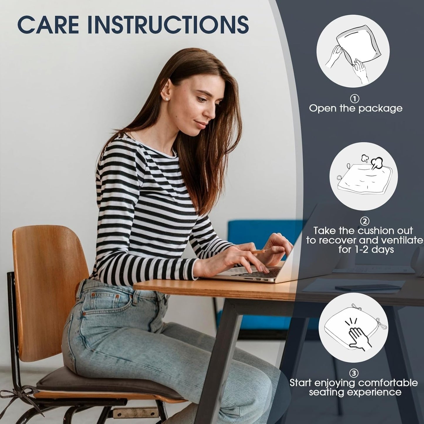 TushGuard Chair Cushions for Dining Chairs Set of 4, Soft Seat Cushions for Kitchen Chairs, Non-Slip Bottom with Ties, Comfortable Everyday Chair Pads, Grey