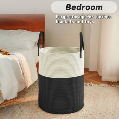 JMvicyroam Large Woven Laundry Basket Hamper,60L Cotton Rope Storage Bin for Blankets,Toys and Clothes,Decorative Tall Nursery Hamper for Living Room,Baby Nursery,Bathroom and Bedroom,Brown