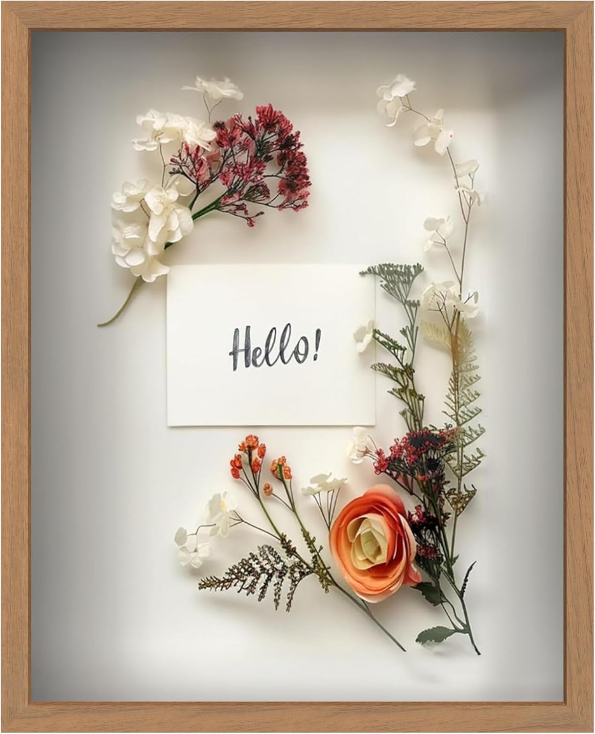 FrameWorks 11” x 14” Dark Oak Wooden Shadow Box Frame – Display Case with Soft Felt Back, Memory Box with Tempered Glass, Display Box with Elegant White Ball Push Pins, Wooden Flower Box