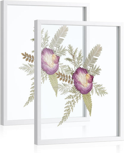 Sonefreiy Floating Picture Frames 8x10 Set of 2, Wooden Photo Frame Double Glass Pressed Flower Frames 5x7 Wall and Tabletop Display Mothers Day Gift for Family Friends Wedding
