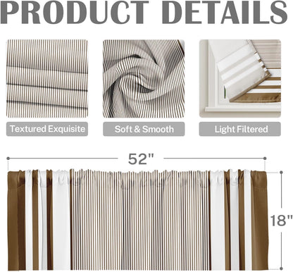 Emvency 2 Pack Dark Grey Valances Window Treatments, Gray Striped Abstract Blackout Drapes Adjustable Curtain for Windows Living Room Kitchen Over Sink, 52x18 Inch Rod Pocket Valances