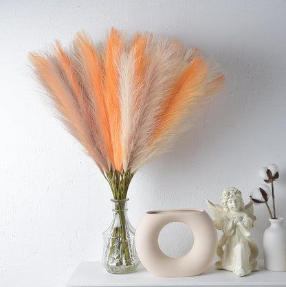 LSKYTOP Orange Pampas Grass Decor,23Inch 12pcs Faux Pampas Grass Bouquets Artificial Pampas Fake Pampas Flower for Home Living Room Bedroom Vase Decor