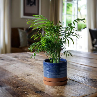 HERDUK 6 Inch Plant Pots, Ceramic Planter Pot with Drainage Hole & Saucer, Indoor/Outdoor Cylinder Round Planter Pot, Green & Beige