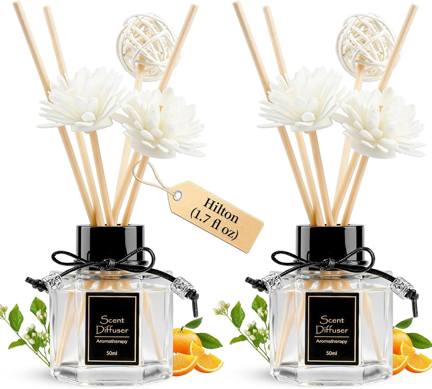 TonJin 2PCS Jasmine Reed Diffuser Set 1.7 fl oz with 6 Scent Sticks, Exotic Floral Home Fragrance, Natural Scented Oil Sticks for Bathroom, Living Room & Bedroom | Non-Toxic Air Freshener