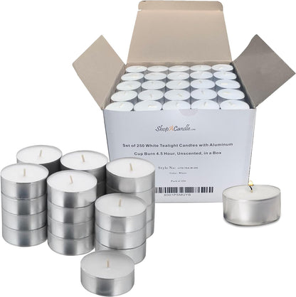 500 Pack Tealight Candles in Metal Cups - Clean, White Unscented Tealight Candles with 3 Hour Long Burning Time for Romantic Dinner, Weddings, Spa & Hotels