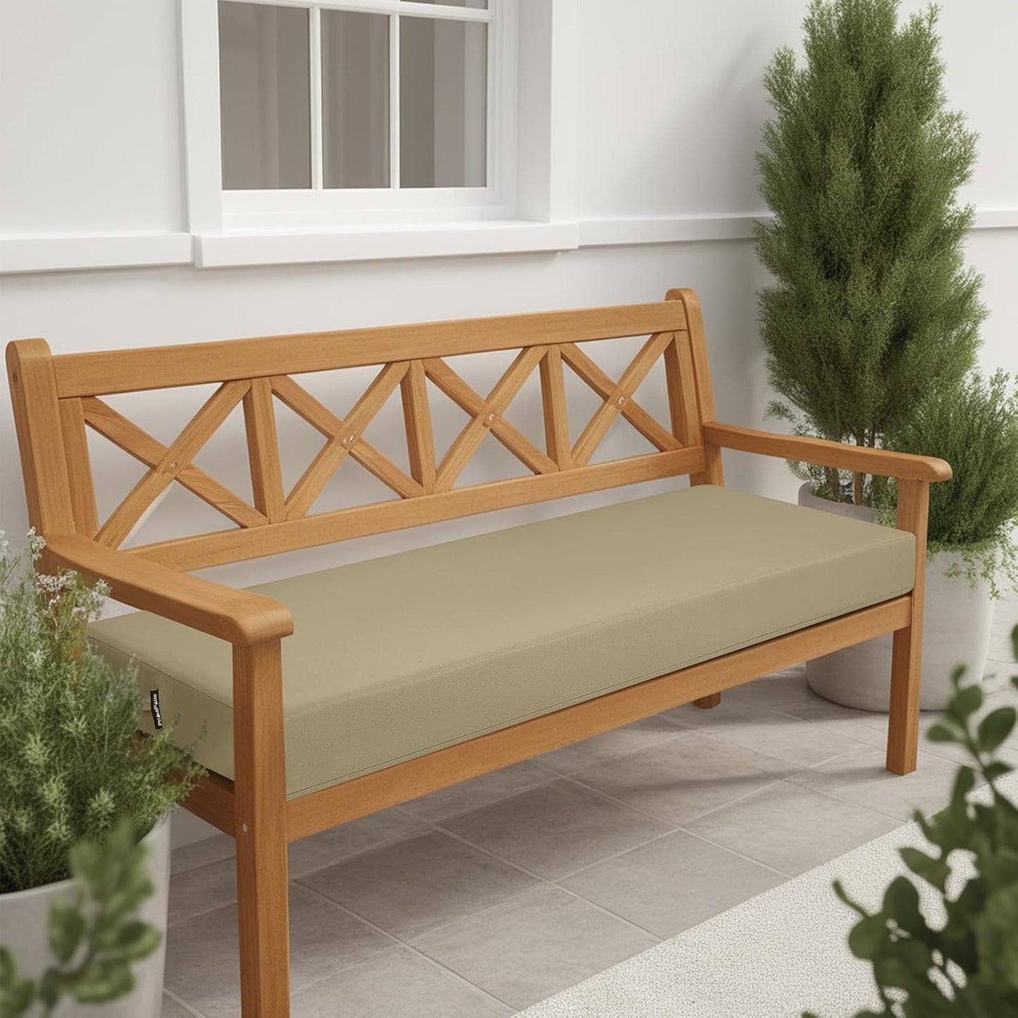 idee-home Outdoor Bench Cushion Waterproof, Bench Cushions for Outdoor Furniture, Patio Porch Swing Replacement Seat Pad with Ties for Garden Backyard, 48 x 18 Inch Red