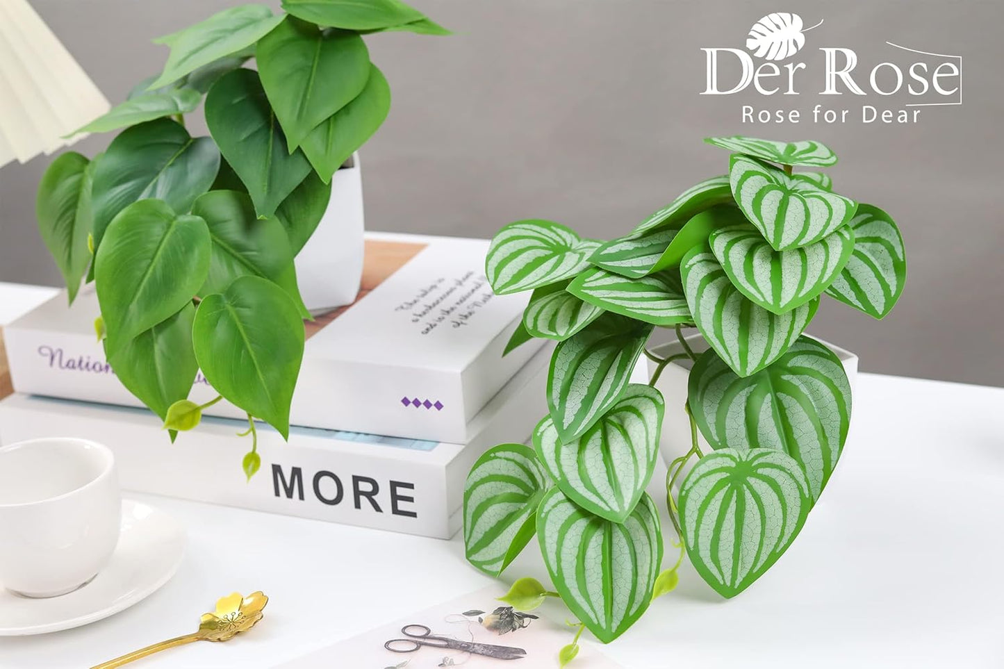 Der Rose 2Pcs Small Fake Plants Artificial Mini Faux Plants for Bathroom Office Desk Shelf Table Accessories Decor Indoor