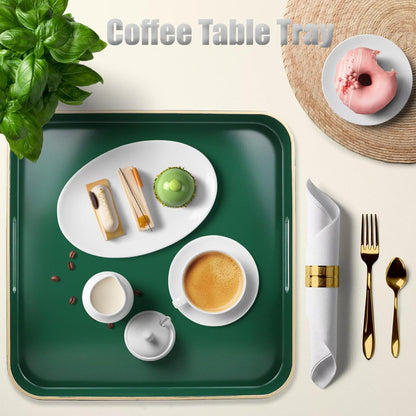 Green Decorative Tray with Handles, Versatile Serving Tray for Coffee Table, Ottoman, Ideal for Serving, Displaying, Organizing, 15.7"*10.2"*1.57"