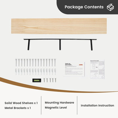 Floating Shelves 36 Inches Long - 8 Inch Deep Rustic Premium Solid Pine Wood for Storage - Farmhouse Wall Mounted for Living Room - Heavy-Duty Metal Bracket - 36" W x 8" D - Set of 2 - White Color