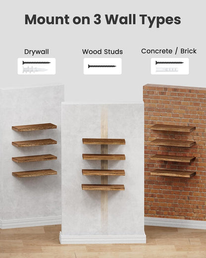 Amada Homefurnishing Floating Shelves, Paulownia Wood Wall Shelves for Living Room/Bedroom/Kitchen/Home Office, Wood Floating Shelf for Home Storage & Organization, Set of 4, 15.75″L x 5.91″W x 0.98″H