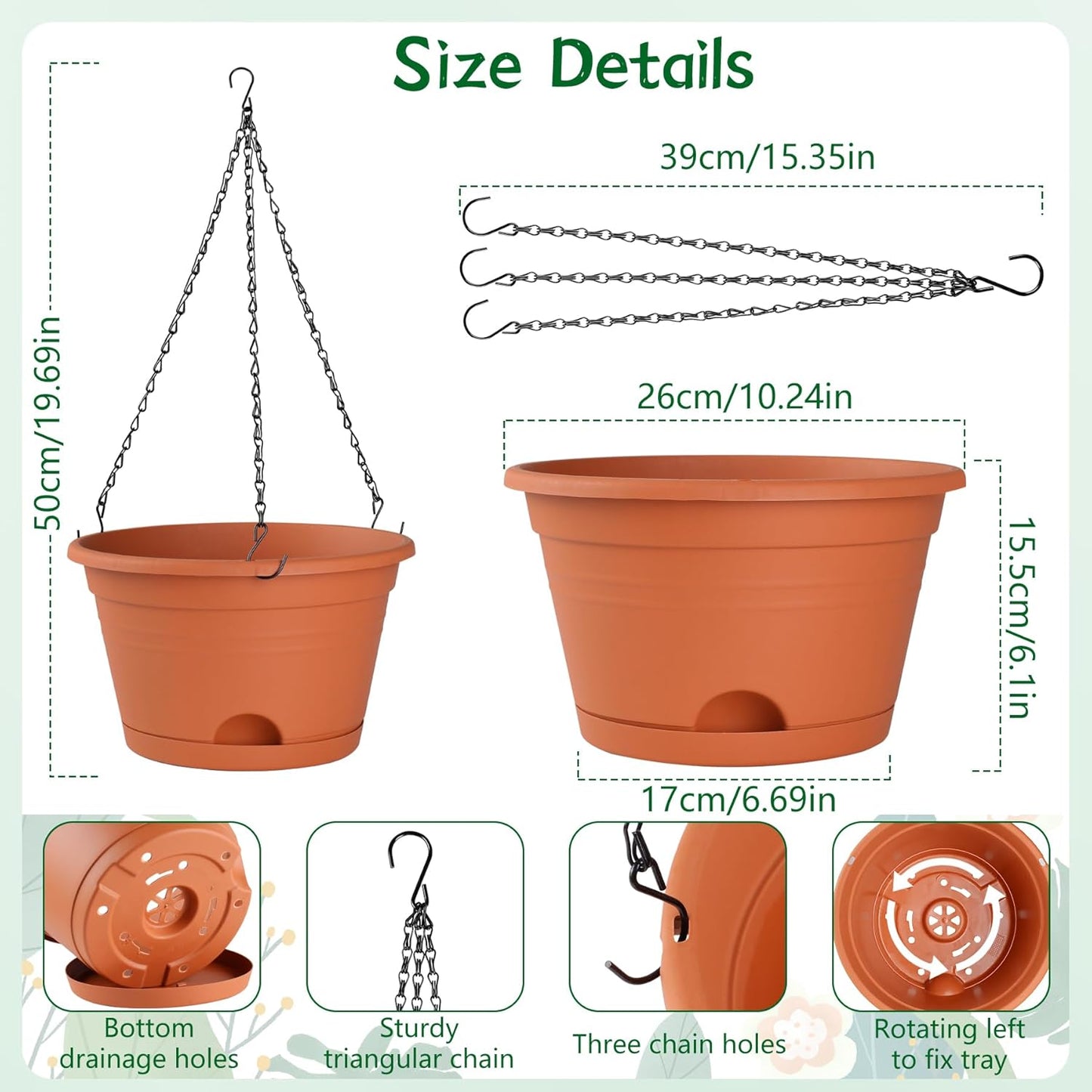 Nooulap 4 Pack Hanging Planters, 10 Inch Hanging Plant Pot with Hanger Chain & Drainage Trays, Hanging Baskets for Plants Outdoor Indoor, Flowers Pots for Home, Garden, Porch Decor (Black)