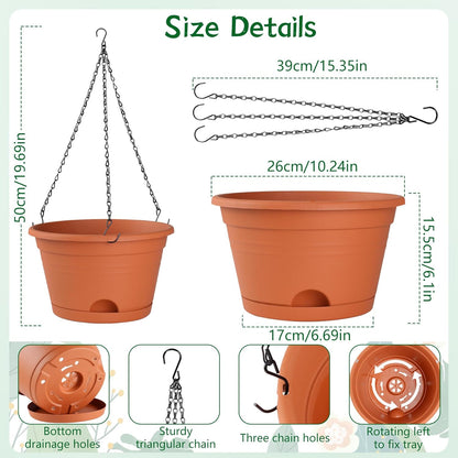 Nooulap 4 Pack Hanging Planters, 10 Inch Hanging Plant Pot with Hanger Chain & Drainage Trays, Hanging Baskets for Plants Outdoor Indoor, Flowers Pots for Home, Garden, Porch Decor (Black)