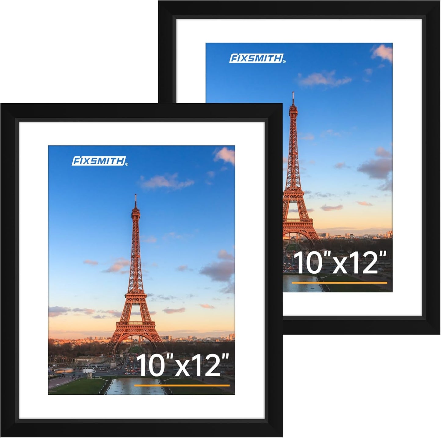 FIXSMITH 8x10 Picture Frame Set of 2, Photo Frame with HD Plexiglass, Display Pictures 5x7 with Mat or 8x10 Without Mat Multi Picture Frames Collage for Tabletop or Wall Display, Black