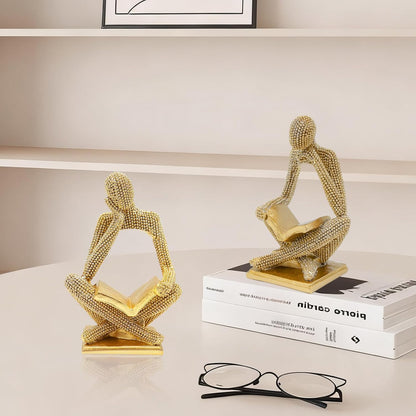 Sparkling Gold Reading Women Statue, Thinker Sculptures, Abstract Art Ornament, Modern Aesthetic Figurine Decoration for Home Living Room Bedroom Office Shelf Table Desk Bookshelf Decor
