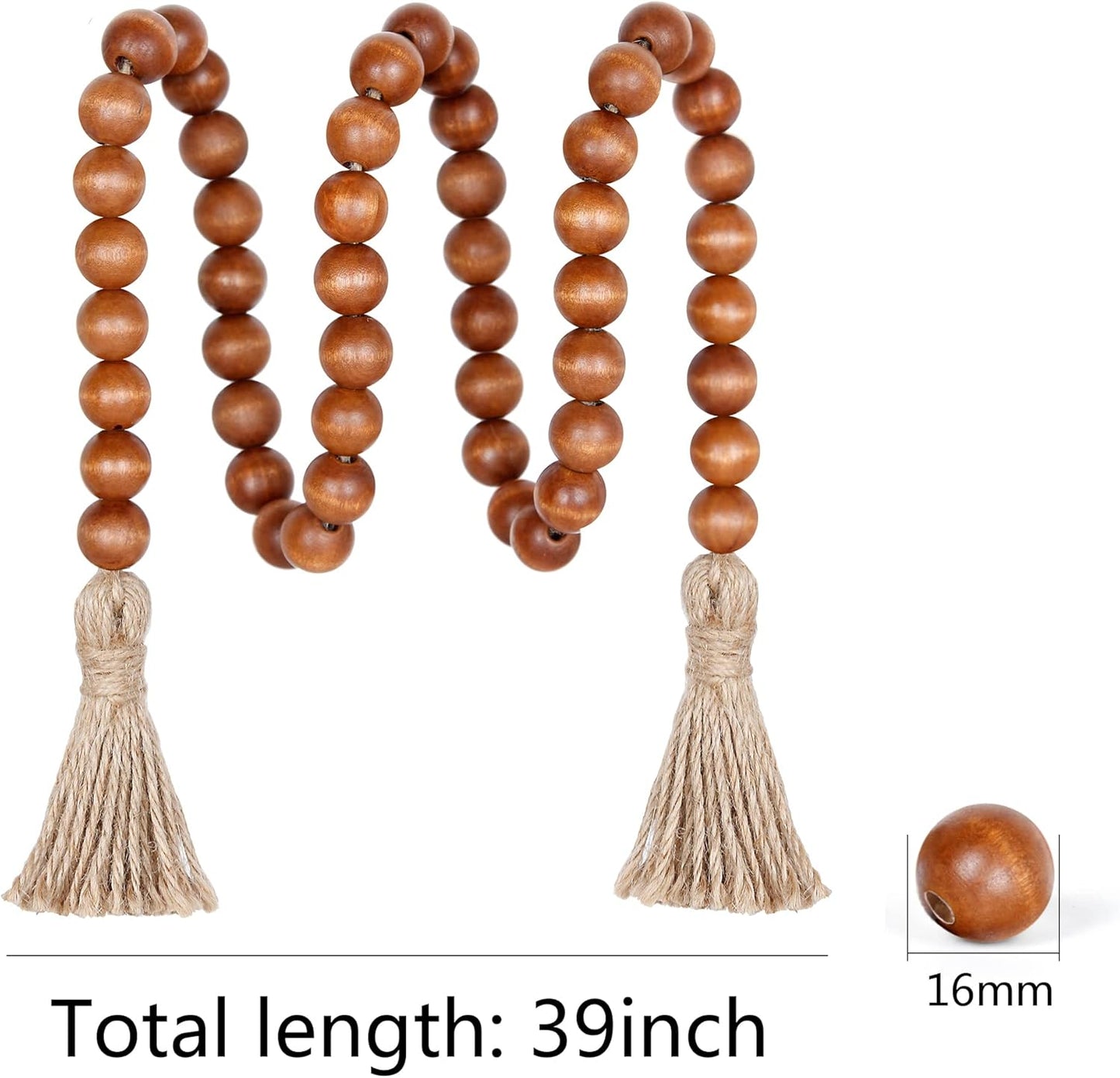 Meplait 39in Wood Bead Garland Farmhouse with Tassels,Versatile Prayer Beads Boho Chic Wall Hanging Home Decor (Black)