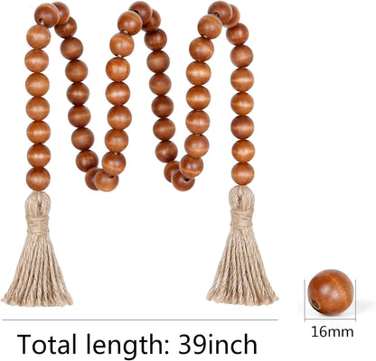 Meplait 39in Wood Bead Garland Farmhouse with Tassels,Versatile Prayer Beads Boho Chic Wall Hanging Home Decor (Black)