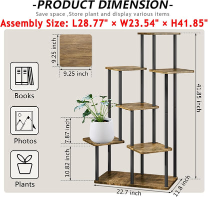 AZERPIAN Plant Stand 5 Tier Indoor Metal Flower Shelf for Multiple Plants Corner Tall Flower Holders for Patio Garden Living Room Balcony Bedroom, Black (5 Tier-Black)