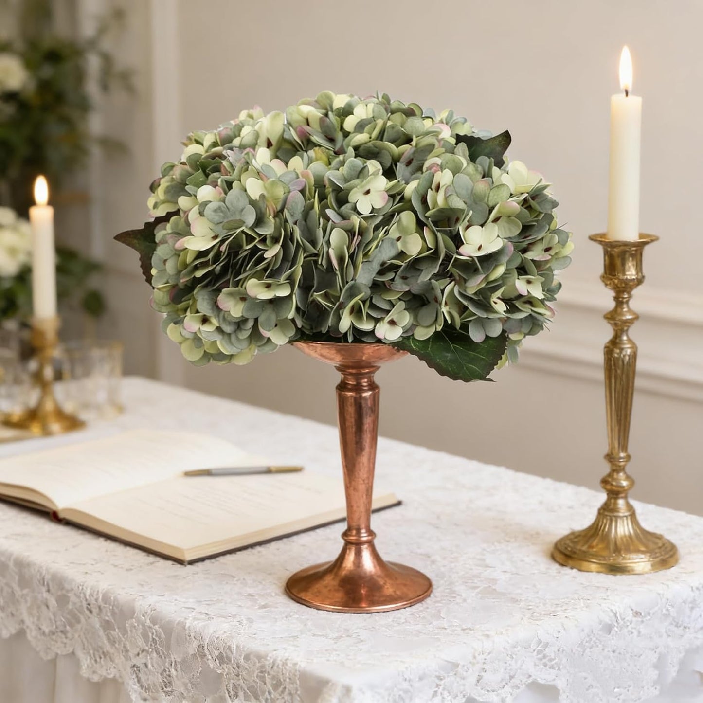 Kimura's Cabin 6pcs White Hydrangea Artificial Flowers Silk Fake Hydrangeas Faux Hydrangea Flowers with Stems for Wedding Bouquets Arrangement Home Table Centerpieces Baby Shower Party Decoration