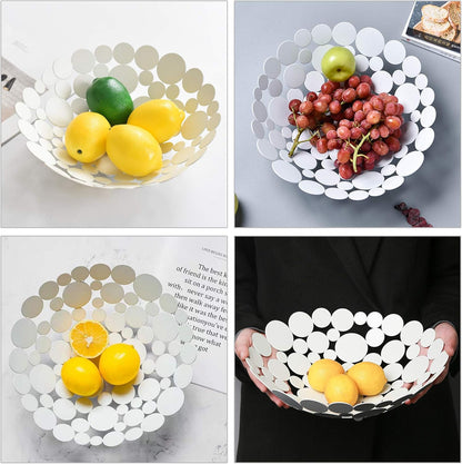 OwnMy Metal Fruit Bowl Basket Creative Table Centerpiece Fruit Stand Decorative Countertop Fruit Holder for Kitchen Counter, Iron Large Fruit Plate Round Storage Tray for Bread Snacks Candy (Black)