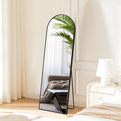 DUMOS Arched Full Length Mirror with Stand 64"x21" Floor Standing Aluminum Frame for Bedroom Body Hanging Leaning Modern Simple Home Decor Shatter-proorf Nano Glass Wall Living Room Cloakroom Black