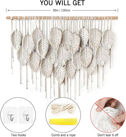 LOMOHOO Macrame Wall Hanging Boho Beige Leaves Tapestry Bohemian Handmade Woven Wall Art Decoration for Bedroom Living Room Apartment Dorm Gallery Perfect Handmade Gift Ideas