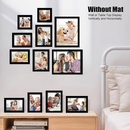 Egofine Picture Frame Set 12 Pack, Picture Frames Collage Wall Decor with Two 11x14, Two 8x10, Four 5x7, Four 4x6 for Wall and Tabletop, Made of Solid Wood, Covered by Plexiglass, Natural Wood