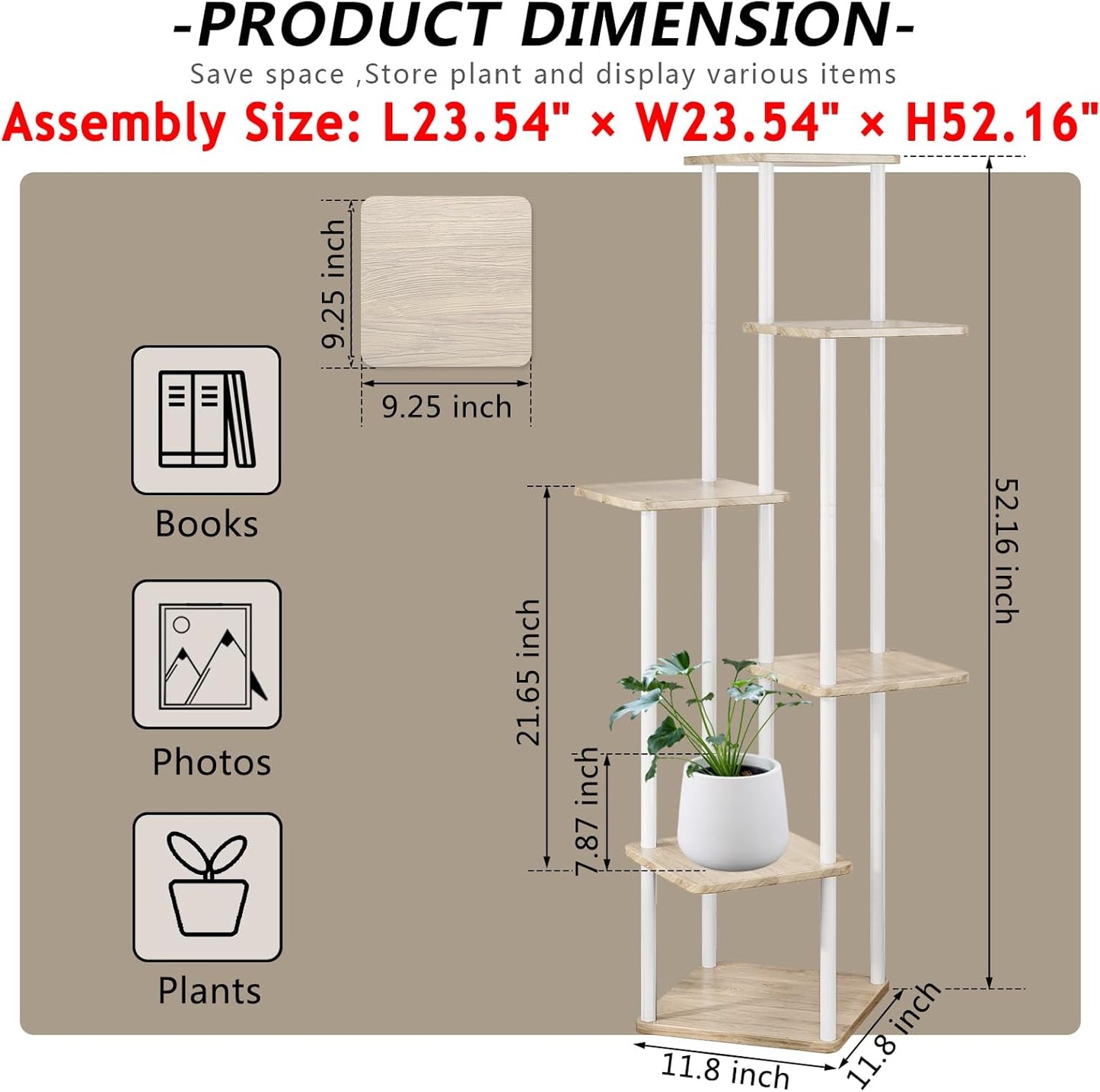 AZERPIAN Plant Stand 5 Tier Indoor Metal Flower Shelf for Multiple Plants Corner Tall Flower Holders for Patio Garden Living Room Balcony Bedroom, Black (5 Tier-Black)