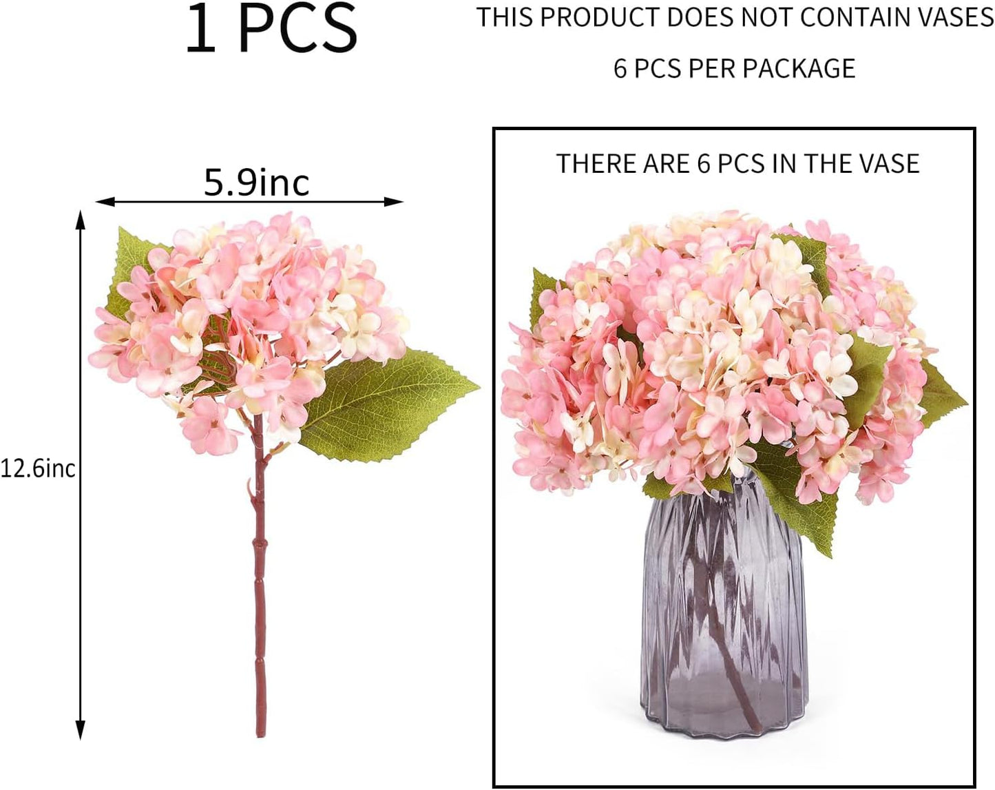 Kimura's Cabin 6pcs White Hydrangea Artificial Flowers Silk Fake Hydrangeas Faux Hydrangea Flowers with Stems for Wedding Bouquets Arrangement Home Table Centerpieces Baby Shower Party Decoration