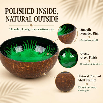 ChezMax Natural Coconut Bowl with Mother of Pearl Inlays - Key Bowl & Fruit Snack Holder (Blue-Gold)