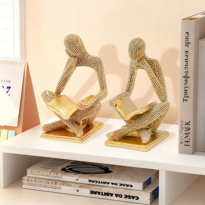 Sparkling Gold Reading Women Statue, Thinker Sculptures, Abstract Art Ornament, Modern Aesthetic Figurine Decoration for Home Living Room Bedroom Office Shelf Table Desk Bookshelf Decor