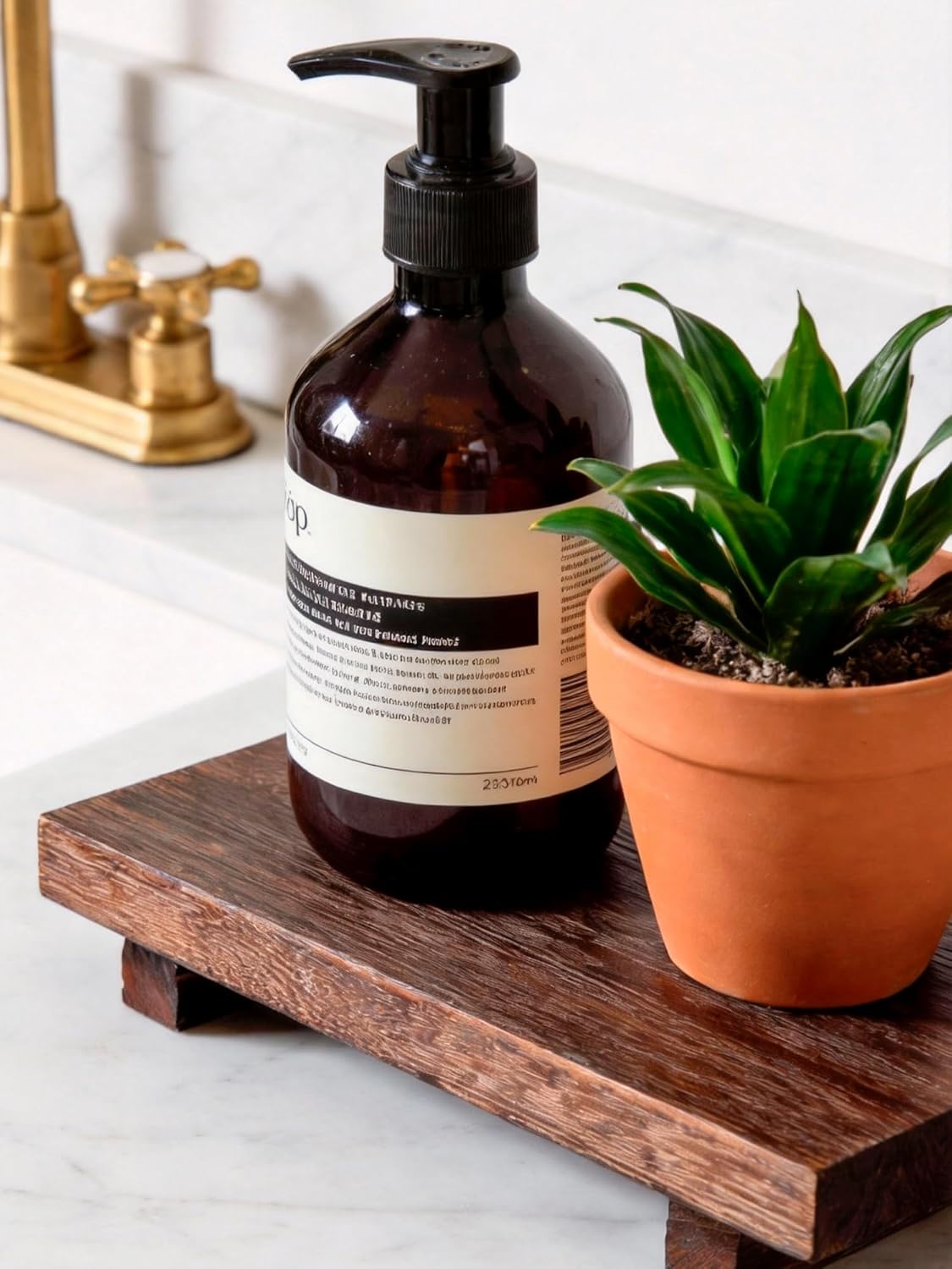 Wood Tray Pedestal Stand, 9 x 6 Inch Decorative Farmhouse Bathroom Decor, Small Rustic Wooden Soap Dish Holder Riser for Kitchen, Counter, Sink, Vanity, Table, Coffee Bar, Brown