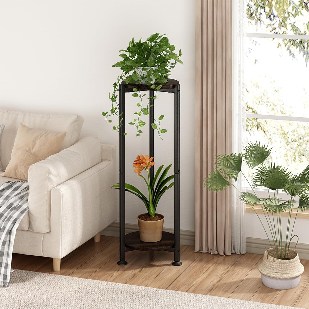 Plant Stand Indoor Corner Tall 2 Tier Metal Modern Flower Storage Plant Shelf Holder for Living Room Balcony Garden,Black (2 Tier-Black Round)
