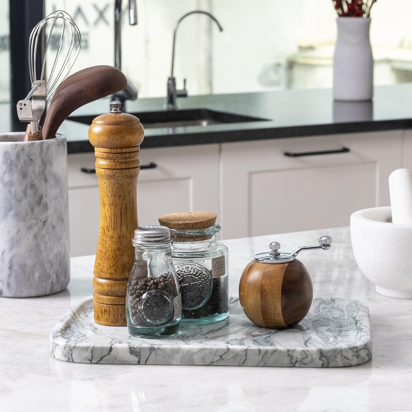 Marble Vanity Tray for Dresser Organizer, Travertine Bathroom Tray Countertop, Beige Decorative Serving Trays, Kitchen Sink Storage, Jewelry & Perfume Holder(Travertino Romano)