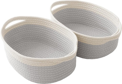 JMvicyroam Woven Basket,Small Rope Storage Bin with Handles & Ribbon Bag, Organizer for Shelves Closets,Gift Basket Empty for Birthday,Books,Dog Toys,White