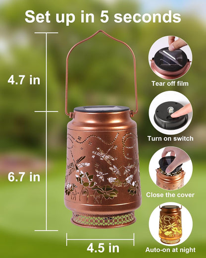 Solar Lanterns Outdoor Waterproof Hummingbird Elegant Garden Decor Birthday Gifts for Women Mom Grandma Sister Metal Hanging Solar Lights Outside Gardening Decorations for Backyard, Patio, Lawn, Porch