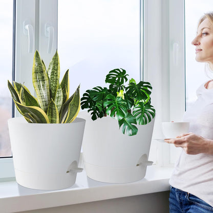 YNNICO Indoor Self Watering Planters with Drainage Holes and Saucers, 8, 7, 6.5, 6, 5.5, 5 Inches, Black, 6 Pots