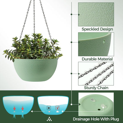 T4U Hanging Planters for Indoor Plants, 10 Inch Hanging Planter Outdoor 2 Pack, Hanging Basket with Drainage Holes, Hanging Plant Holder Indoor, Flower Pots, Plant Pots for Garden, Grey