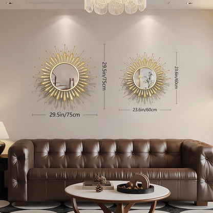 24" Gold Sunburst Decorative Wall Mirror – Handmade Flower Design, Luxury Round Accent Mirror Boho Wall Decor for Bedroom,Entryway, Dining Room & Kitchen