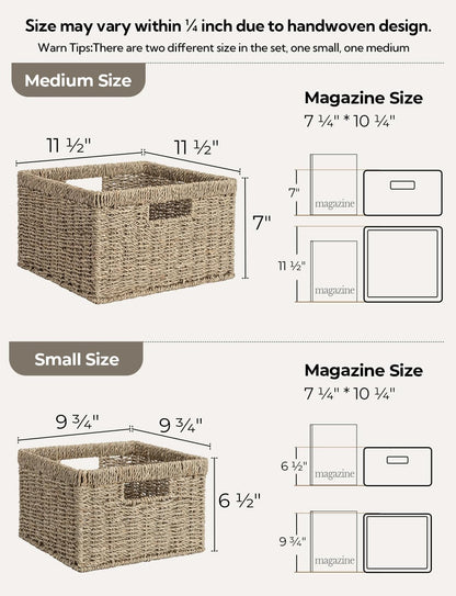 StorageWorks Wicker Basket, Baskets for Organizing, Storage Basket with Built-in Handles, Water Hyacinth Shelves (Medium 2-Pack, Natural Hyacinth)