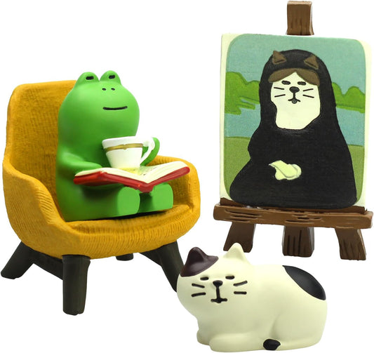 RAQWI Cute Mini Frog and Cat Figurine for Office, Home Decoration Perfect Cute Frog and Cat Gift