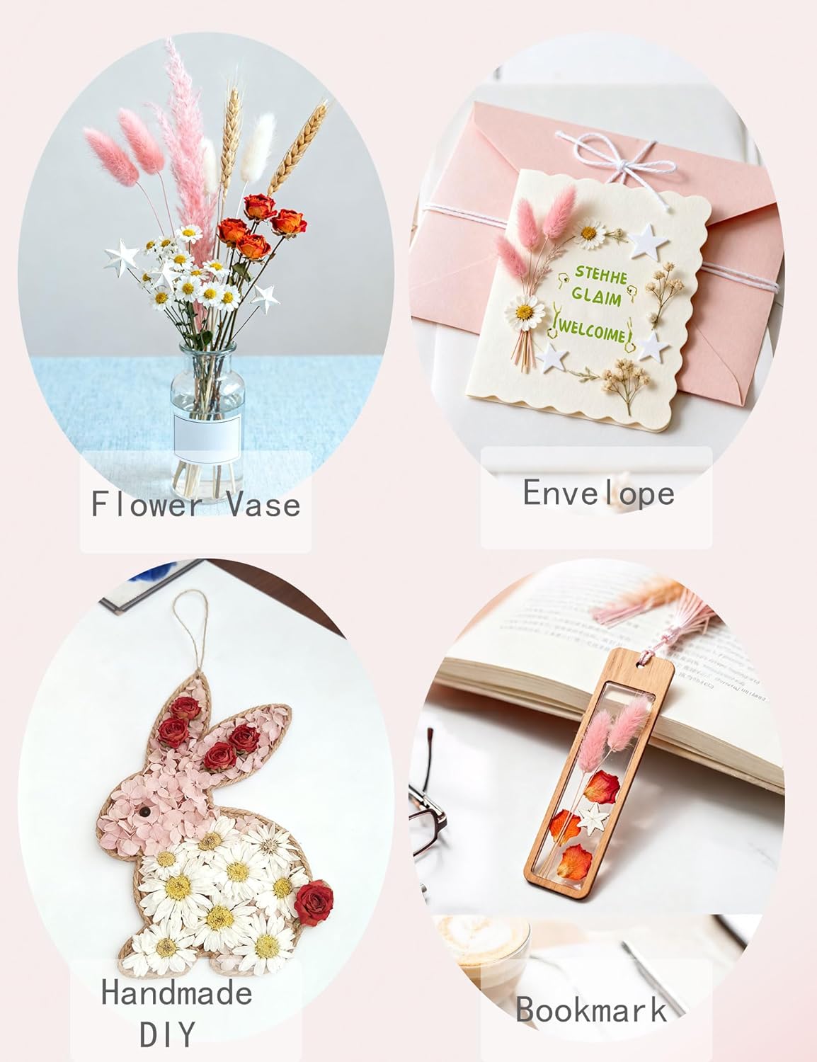 DIY Natural Dried Flower Set, Bulk Dried Flowers for Vase, Dried Flowers with Stems, Dried Roses, Mini Dried Flower Bouquets.(Brown)