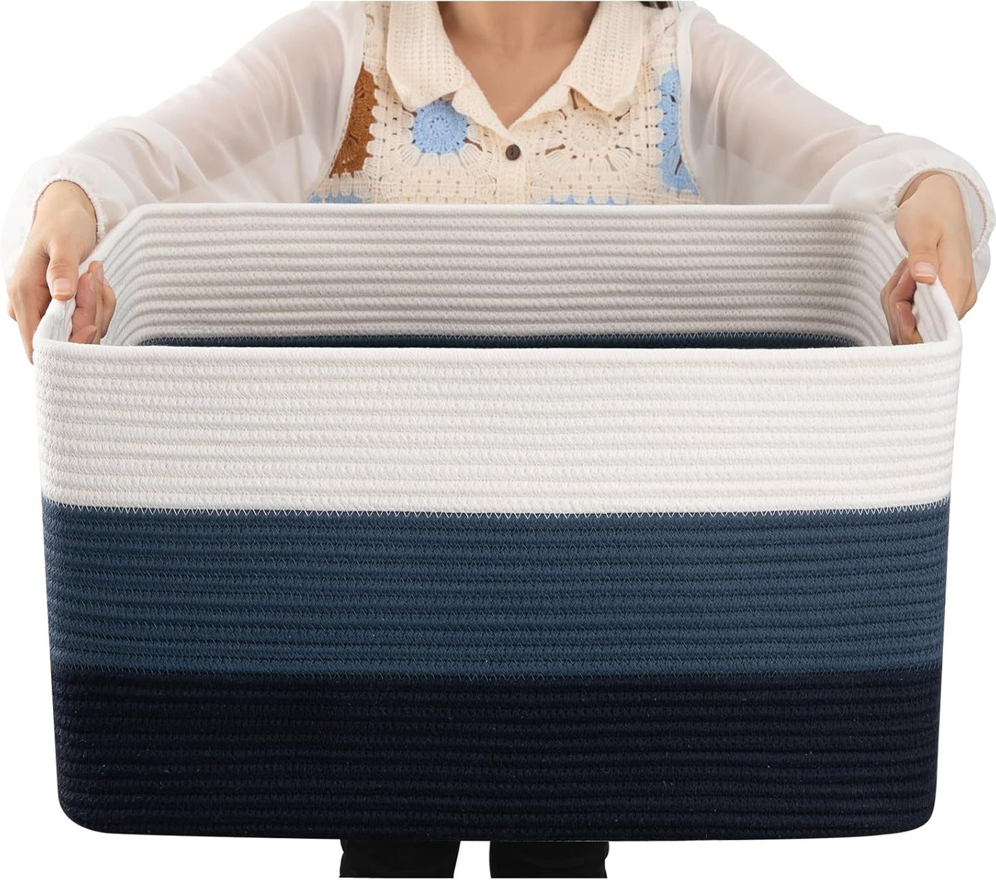 OIAHOMY Large Blanket Basket, 22”x17”x12” Rectangle Woven Baskets, Nursery Blanket Storage Living Room, Toy Storage With Handle, Large Baskets for Organizing-Gradient Yellow