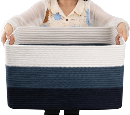 OIAHOMY Large Blanket Basket, 22”x17”x12” Rectangle Woven Baskets, Nursery Blanket Storage Living Room, Toy Storage With Handle, Large Baskets for Organizing-Gradient Yellow