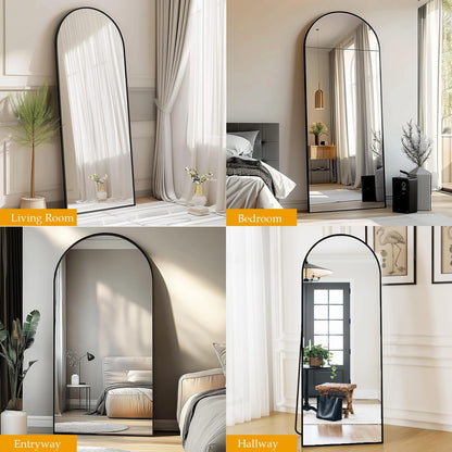 Dewfig Arched Full Length Mirror, 76"x34" Large Floor Mirror, Full Body Mirrors for Leaning or Hanging, Standing Mirrors for Bedroom, Living Room,Dressing Room, Aluminum Alloy Frame, Black